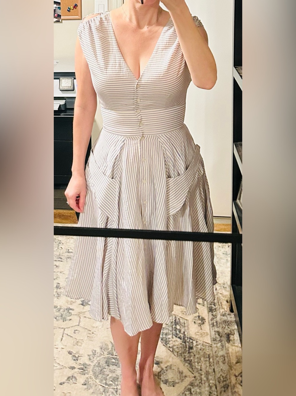 Calvin Klein Fit and Flare Dress - Blue/Cream Stripes - Sz 4
